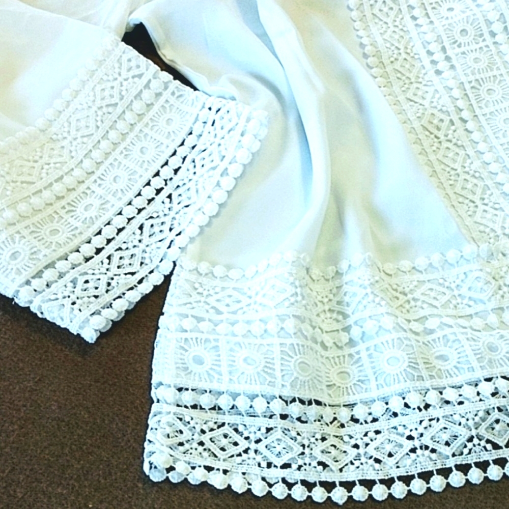 NEW White Lace Blouse Pullover Top Cold Shoulder 3/4 Slve Crochet Worthington Sm